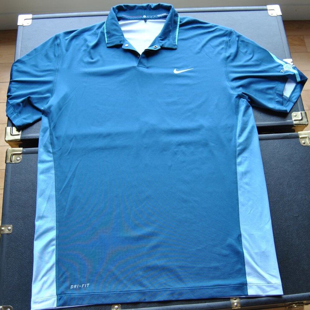 Nike Dri-Fit Tiger Woods Collection Title Golf Short Sleeve Blue Polo Medium